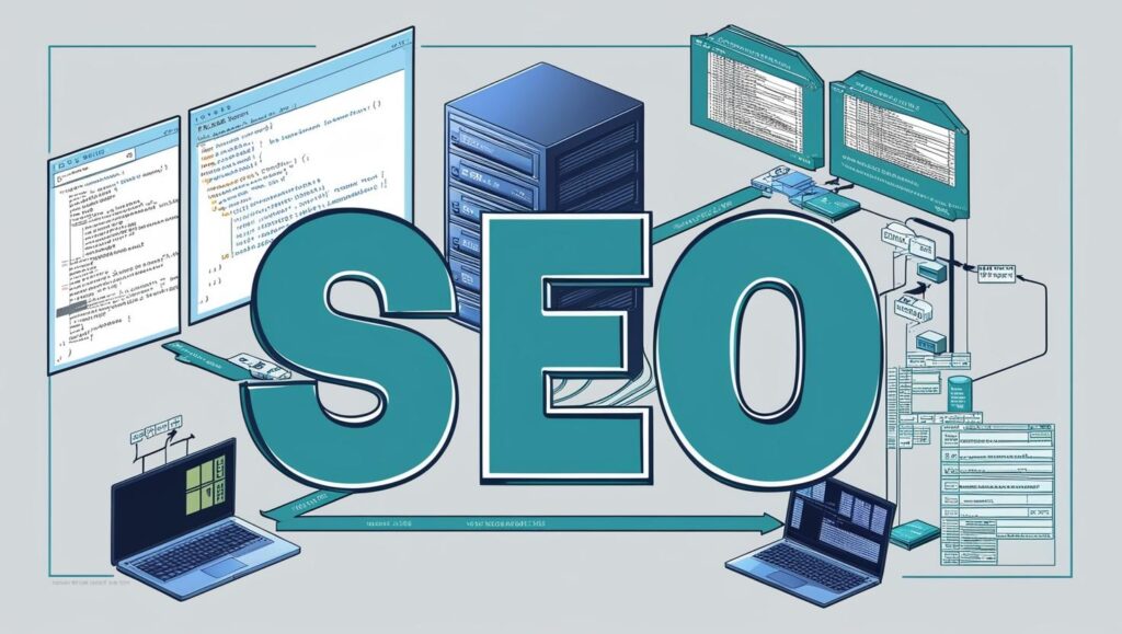 Une image réaliste qui montre le côté technique du seo avec ces couleurs principales _ #e7f6f8, #b9cfd8, #395870 (13)