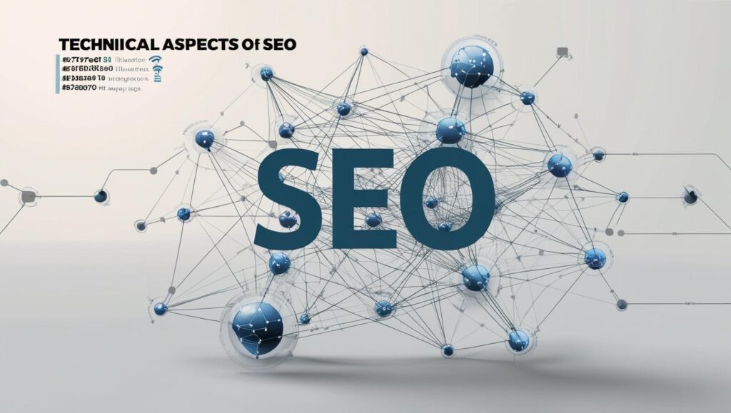 Une image réaliste qui montre le côté technique du seo avec ces couleurs principales _ #e7f6f8, #b9cfd8, #395870 (35)