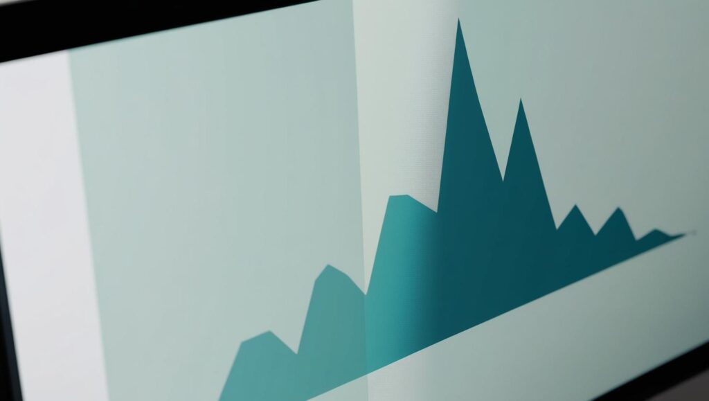 Une image réaliste qui montre un graphique qui descend fortement sur un écran d'ordinateur avec ces couleurs principales _ #e7f6f8, #b9cfd8, #395870 (14)